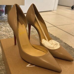 Christian Louboutin 100 mm Napa red sole nude pumps
